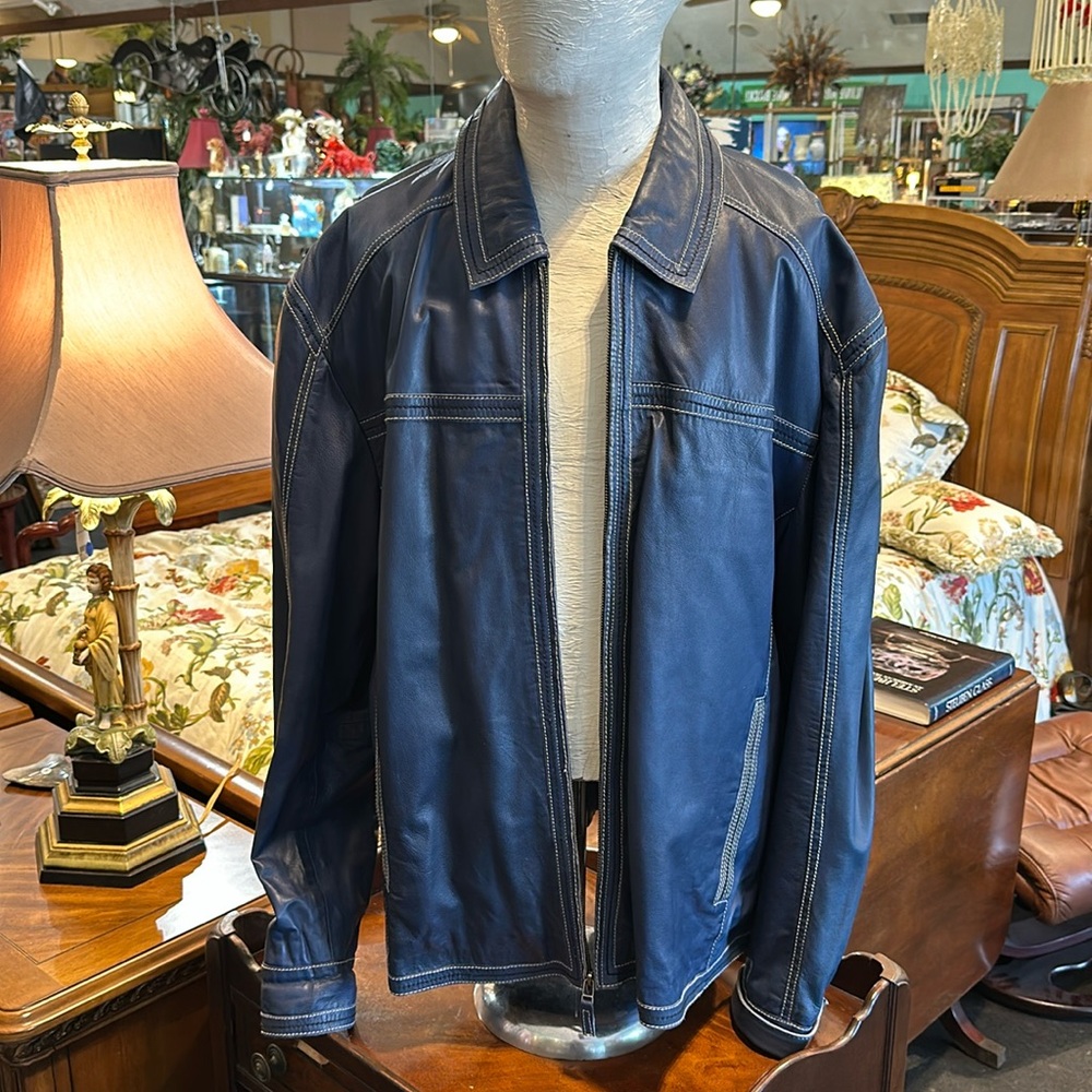 Missani Mens 3XL Navy Leather Jacket